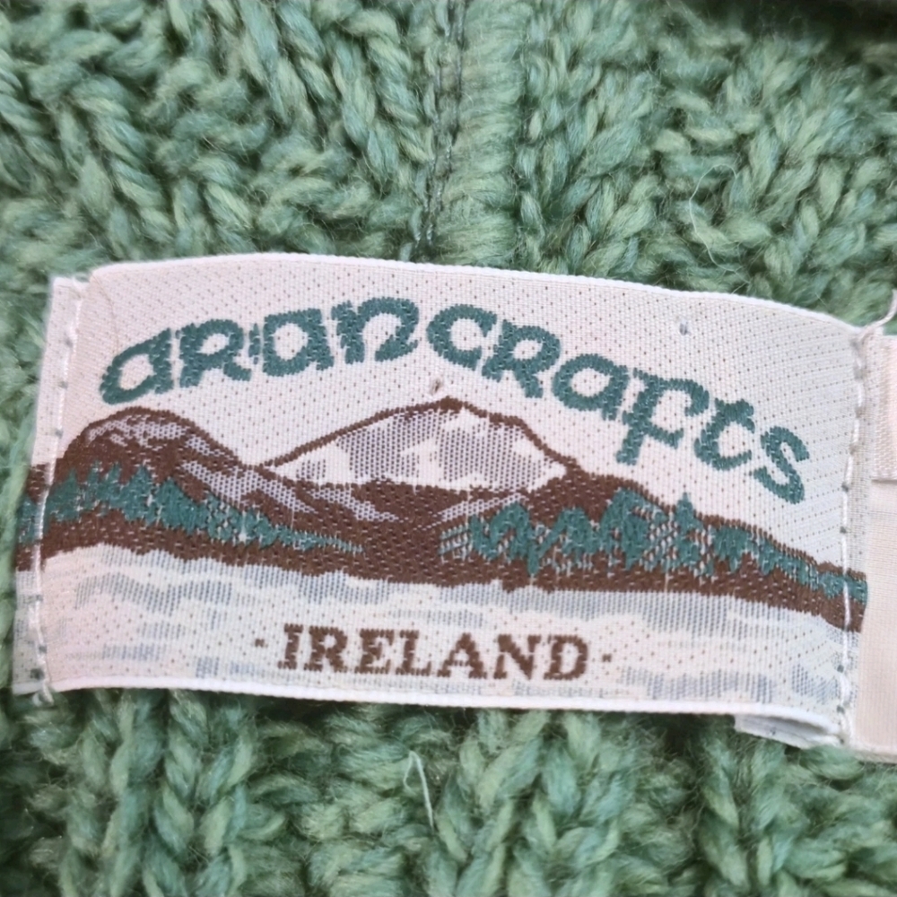 Aran Crafts Sz 2-3Y Green Merino Wool Irish Fisherman Zip Hooded Vest - Picture 2 of 10